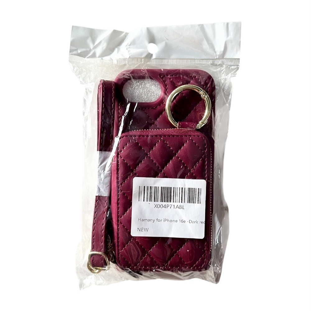 NIP Hamany iPhone 16e Wallet Card Case Crossbody With Strap Dark Red - Picture 6 of 11